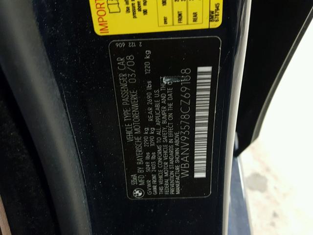 WBANV93578CZ69188 - 2008 BMW 535 XI BLUE photo 10