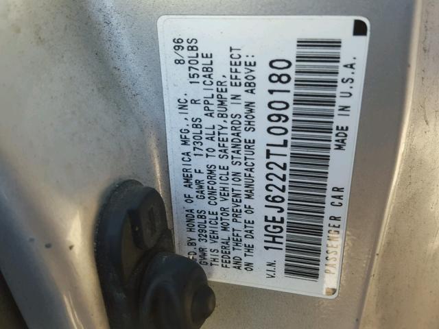 1HGEJ6222TL090180 - 1996 HONDA CIVIC DX GRAY photo 10