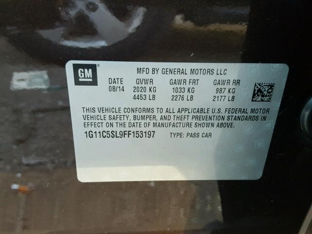 1G11C5SL9FF153197 - 2015 CHEVROLET MALIBU 1LT 棕色 照片 10