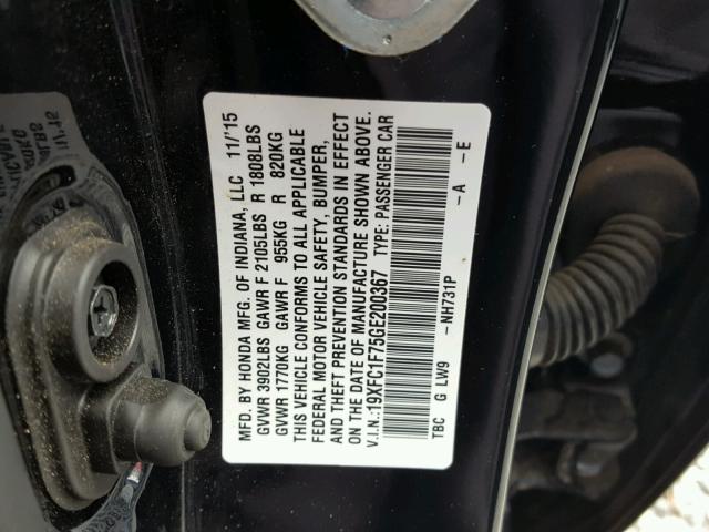 19XFC1F75GE200367 - 2016 HONDA CIVIC EXL 黑色 照片 10