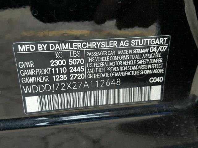 WDDDJ72X27A112648 - 2007 MERCEDES-BENZ CLS 550 BLACK photo 10