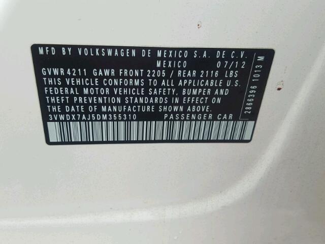 3VWDX7AJ5DM355310 - 2013 VOLKSWAGEN JETTA SE 白色 照片 10