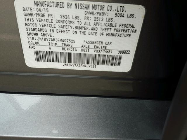 JN1BV7AR3FM407525 - 2015 INFINITI Q50 BASE Чорний фото 10