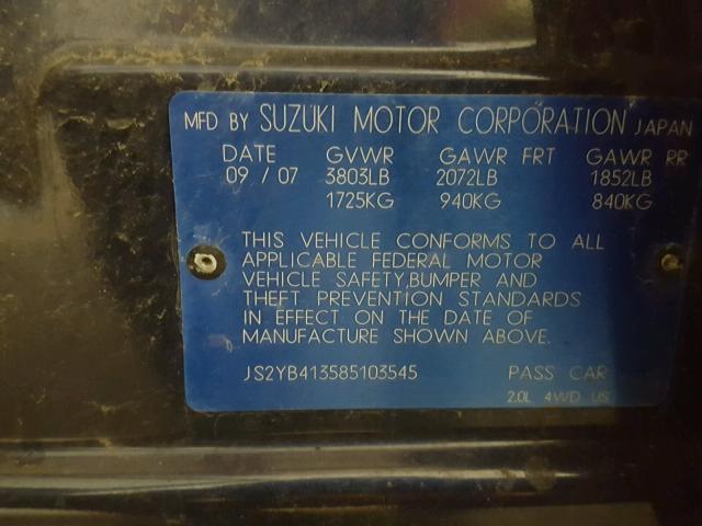 JS2YB413585103545 - 2008 SUZUKI SX4 BASE BLUE photo 10