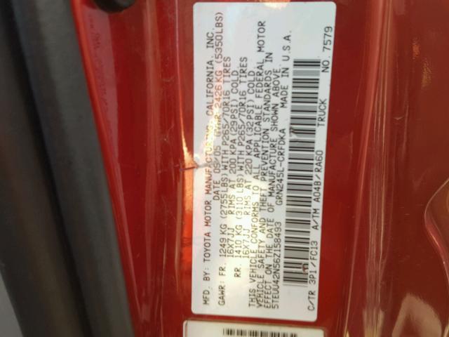 5TEUU42N56Z158493 - 2006 TOYOTA TACOMA ACC RED photo 10