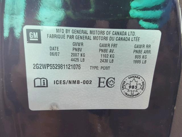 2G2WP552981121076 - 2008 PONTIAC GRAND PRIX 黑色 照片 10