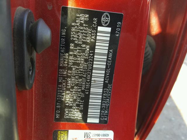 4T1BE46K27U023241 - 2007 TOYOTA CAMRY NEW RED photo 10