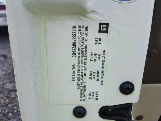 1G1ZS51F76F239450 - 2006 CHEVROLET MALIBU LS WHITE photo 10