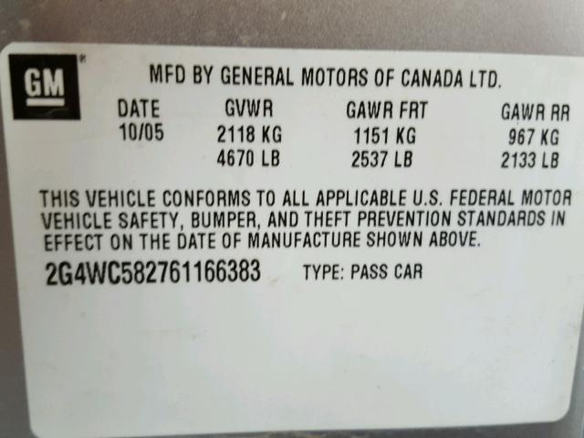 2G4WC582761166383 - 2006 BUICK LACROSSE C SILVER photo 10