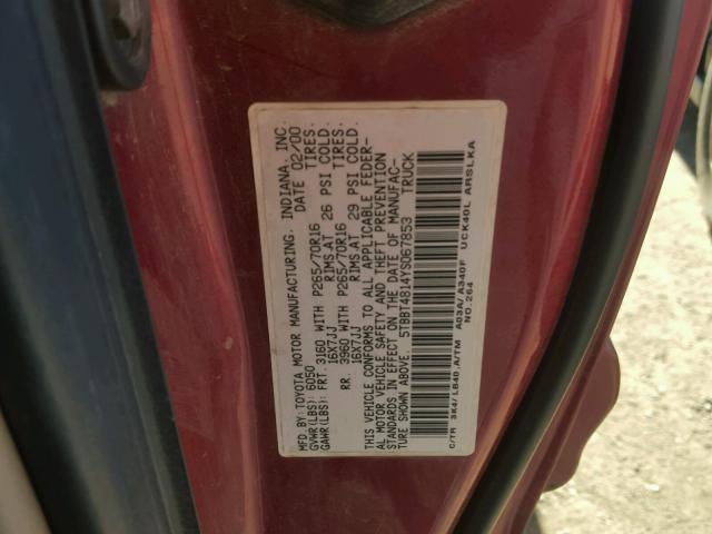 5TBBT4814YS067853 - 2000 TOYOTA TUNDRA ACC RED photo 10