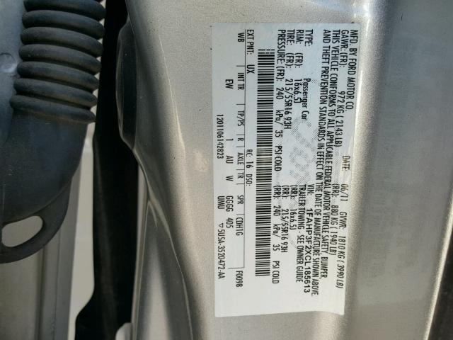 1FAHP3F2XCL185613 - 2012 FORD FOCUS SE SILVER photo 10