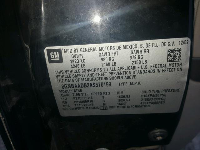 3GNBAADB2AS570199 - 2010 CHEVROLET HHR LS BLACK photo 10