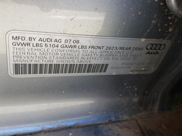WAUAH74F27N027960 - 2007 AUDI A6 3.2 ნაცრისფერი ფოტო 10