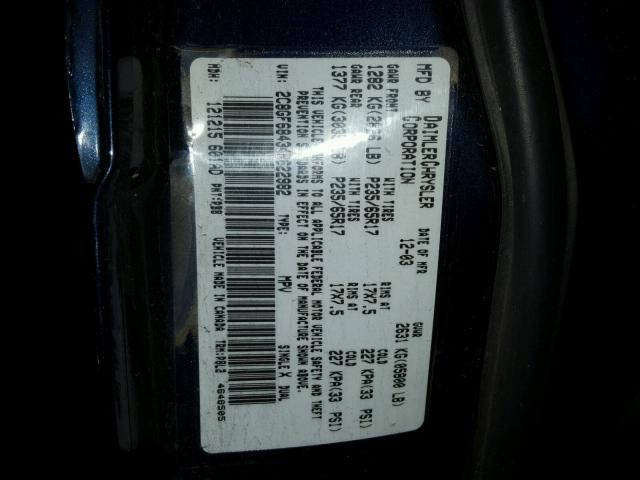 2C8GF68434R622982 - 2004 CHRYSLER PACIFICA BLUE photo 10