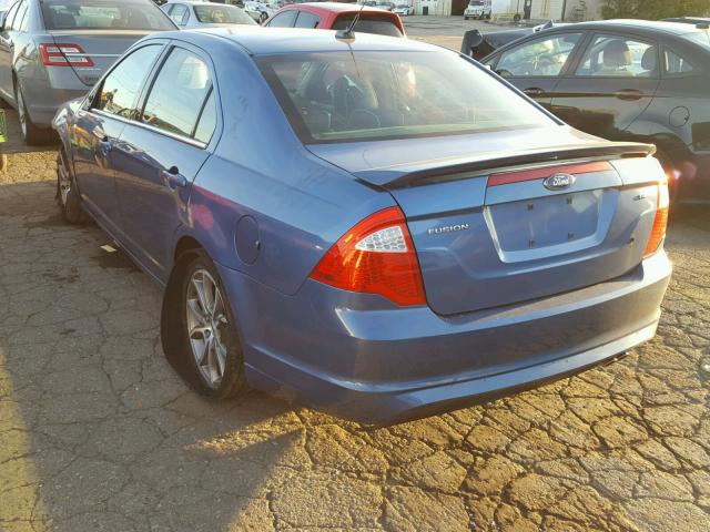 3FAHP0HAXAR255127 - 2010 FORD FUSION SE BLUE photo 3