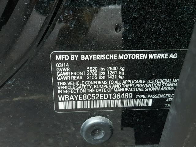 WBAYE8C52ED136489 - 2014 BMW 750 LI BLACK photo 10