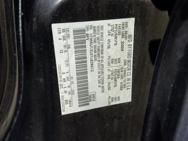 1FMRU15L01LB28612 - 2001 FORD EXPEDITION BLACK photo 10