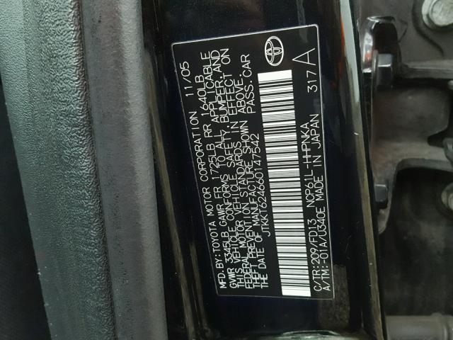 JTKKT624660147542 - 2006 TOYOTA SCION XA BLACK photo 10