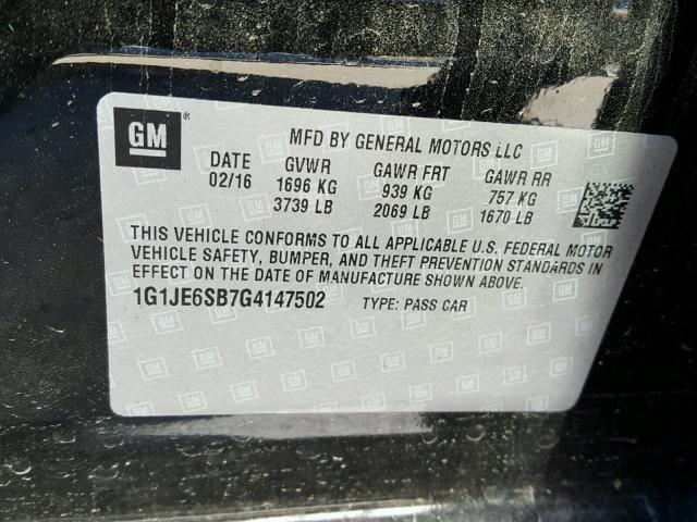 1G1JE6SB7G4147502 - 2016 CHEVROLET SONIC LTZ BLACK photo 10