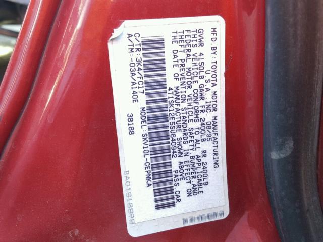 4T1SK12E5SU640942 - 1995 TOYOTA CAMRY LE RED photo 10