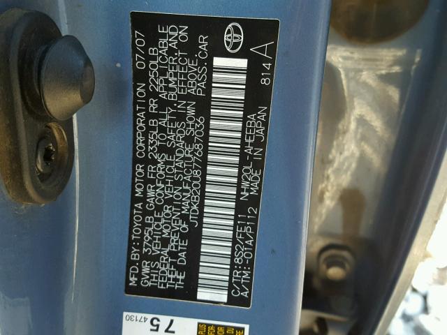 JTDKB20U877687036 - 2007 TOYOTA PRIUS BLUE photo 10