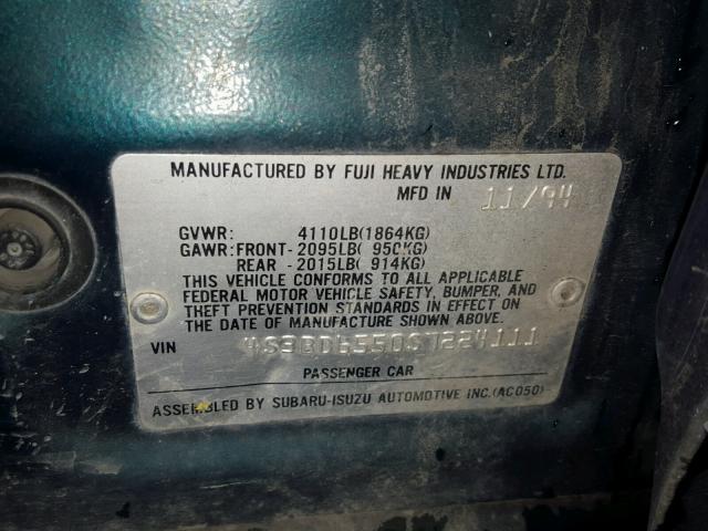 4S3BD6550S7224111 - 1995 SUBARU LEGACY LS GREEN photo 10