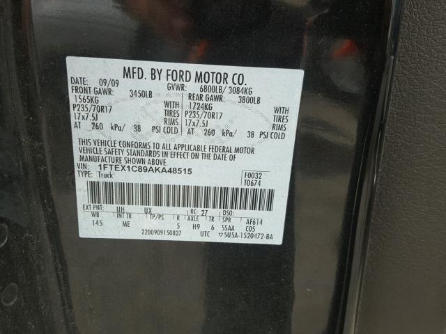 1FTEX1C89AKA48515 - 2010 FORD F150 SUPER BLACK photo 10