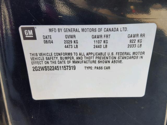 2G2WS522451157319 - 2005 PONTIAC GRAND PRIX Қара фото 10