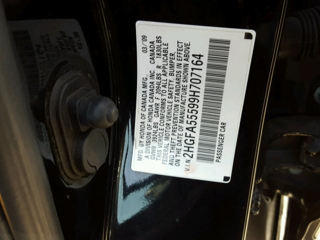 2HGFA55599H707164 - 2009 HONDA CIVIC SI BLACK photo 10