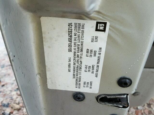 1G1ZS52F95F193195 - 2005 CHEVROLET MALIBU ვერცხლისფერი ფოტო 10