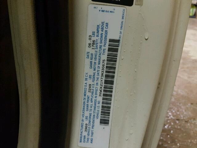 3VWCK21Y73M330675 - 2003 VOLKSWAGEN NEW BEETLE 白色 照片 10