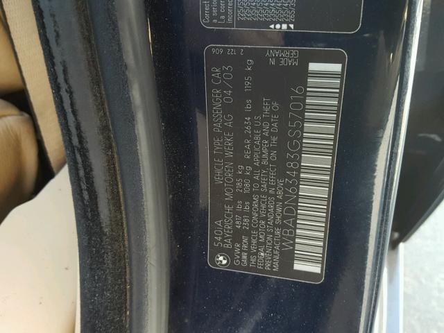 WBADN63483GS57016 - 2003 BMW 540 I AUTO BLUE photo 10