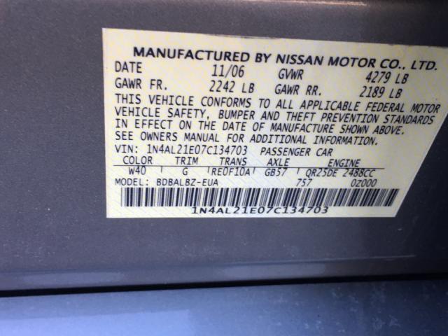 1N4AL21E07C134703 - 2007 NISSAN ALTIMA 2.5 BLUE photo 10