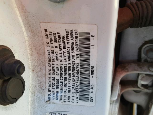 19XFA1F95AE047973 - 2010 HONDA CIVIC EXL 白色 照片 10