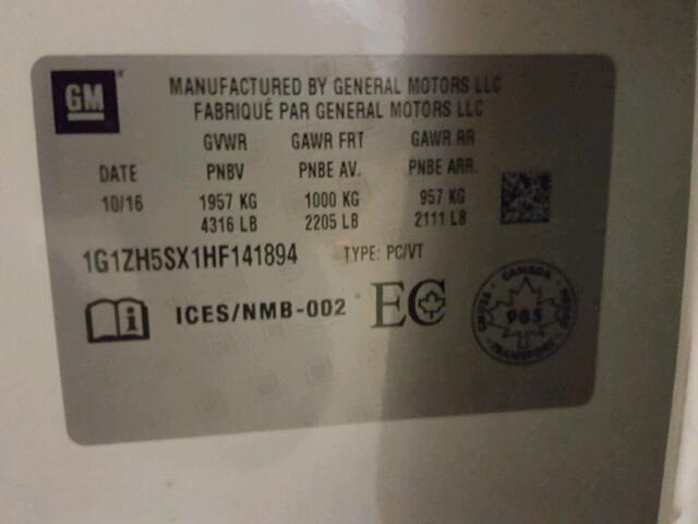 1G1ZH5SX1HF141894 - 2017 CHEVROLET MALIBU PRE 白色 照片 10