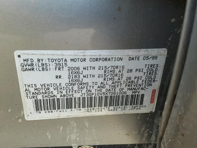 JT3GP10V5X7061006 - 1999 TOYOTA RAV4 银色 照片 10