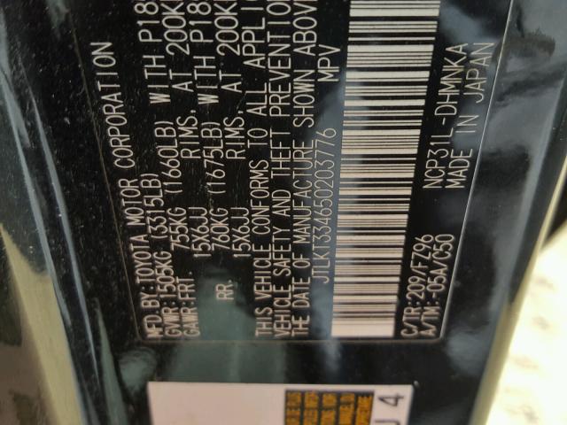 JTLKT334650203776 - 2005 TOYOTA SCION XB Қара фото 10