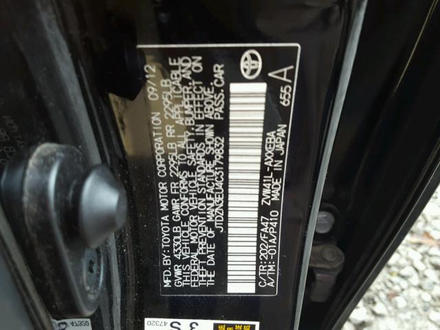 JTDZN3EU4C3179832 - 2012 TOYOTA PRIUS V BLACK photo 10