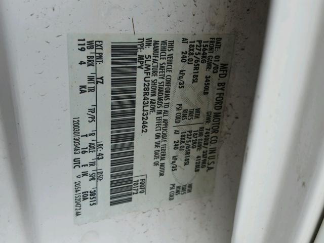 5LMFU28R43LJ32462 - 2003 LINCOLN NAVIGATOR Biały zdjęcie 10