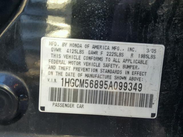 1HGCM56895A099349 - 2005 HONDA ACCORD EX BLACK photo 10