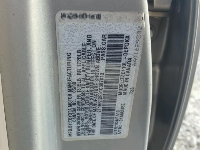 2T1BR12E51C387813 - 2001 TOYOTA COROLLA CE GRAY photo 10