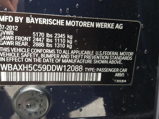 WBAXH5C59DDW12088 - 2013 BMW 528 XI BLUE photo 10