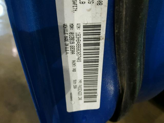 1B3HB48B68D657403 - 2008 DODGE CALIBER SX BLUE photo 10