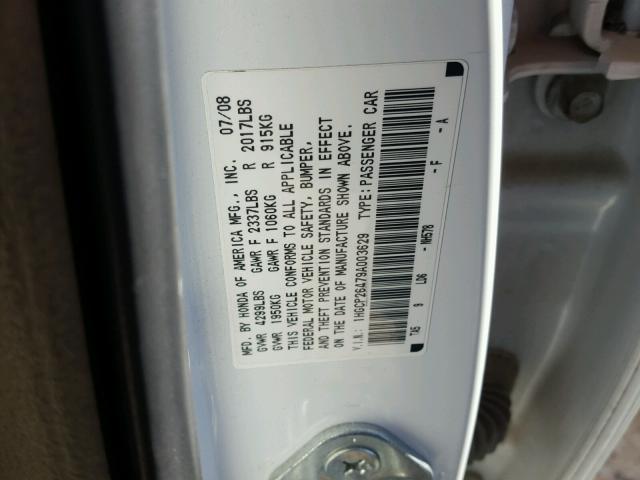 1HGCP26479A003629 - 2009 HONDA ACCORD LXP WHITE photo 10