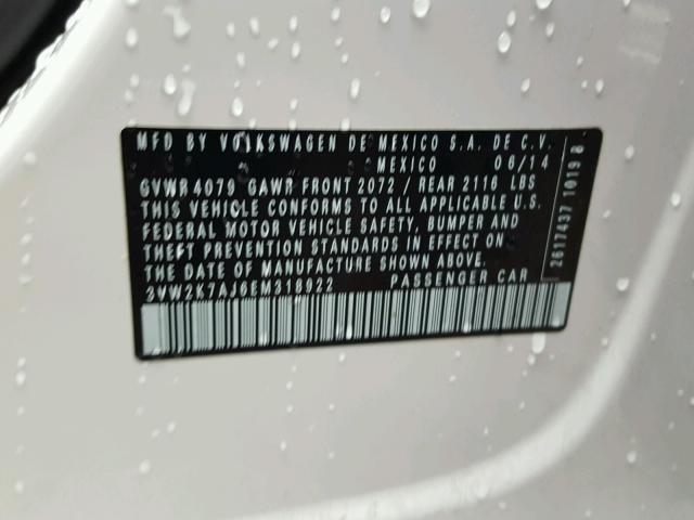 3VW2K7AJ6EM318922 - 2014 VOLKSWAGEN JETTA BASE WHITE photo 10