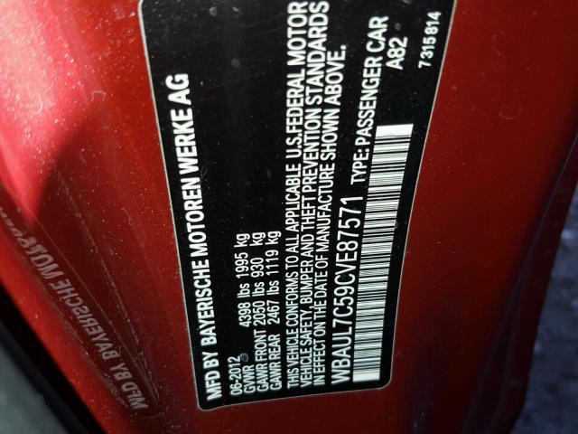 WBAUL7C59CVE87571 - 2012 BMW 128 I RED photo 10