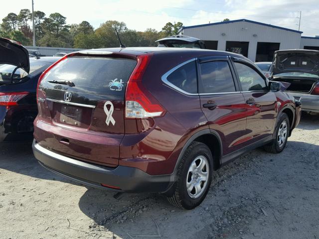 5J6RM3H39EL033736 - 2014 HONDA CR-V LX BURGUNDY photo 4