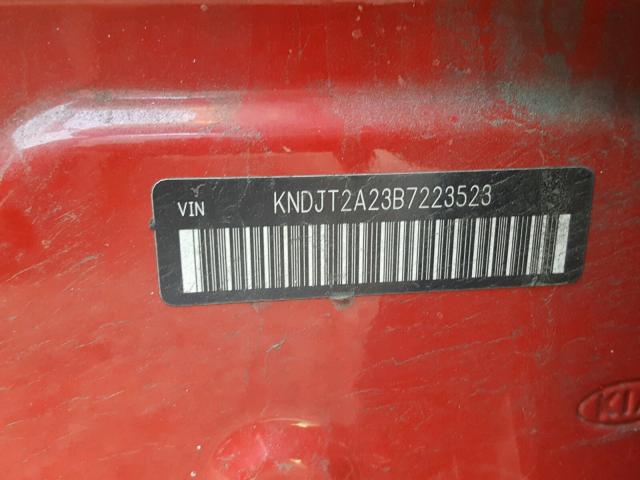 KNDJT2A23B7223523 - 2011 KIA SOUL + RED photo 10