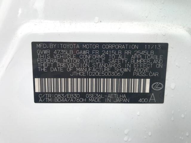 JTHCE1D20E5003067 - 2014 LEXUS IS 350 WHITE photo 10