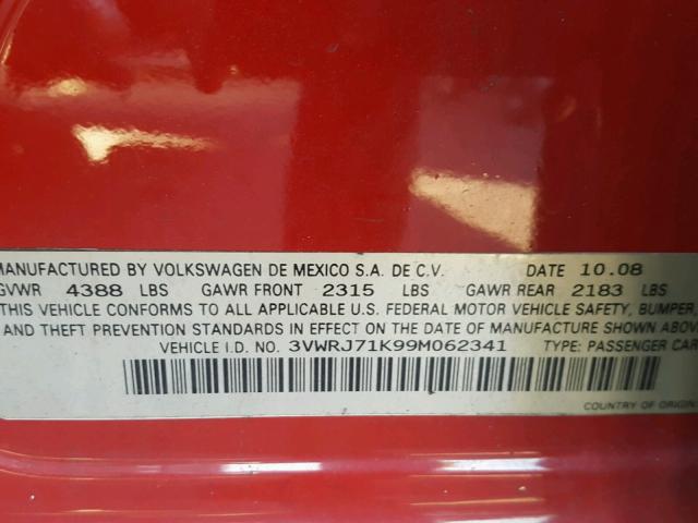 3VWRJ71K99M062341 - 2009 VOLKSWAGEN JETTA WOLF RED photo 10